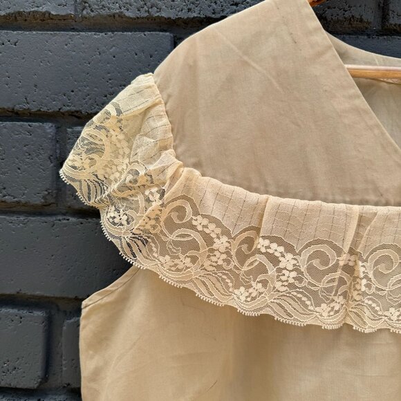 VTG 70s 80s Handmade Cottage Boho Lace Trim Blouse Tunic Top Plus Size 3XL Cream - Picture 6 of 9